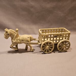 Vintage Cast Metal/Iron Horse & Hay Cart